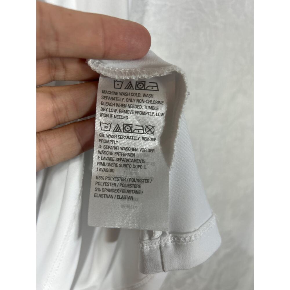 Susan Graver Top XL White Liquid Knit Back Button Detail Short Sleeve - Picture 8 of 9